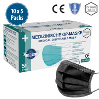 Medizinische Gesichtsmaske Typ IIR, 10x5er Pack, schwarz