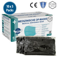 Medizinische Gesichtsmaske Typ IIR, 10x5er Pack, schwarz