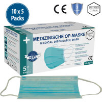 Medizinische OP-Gesichtsmaske Typ IIR, 3-lagig, 10x5er Pack