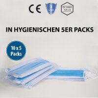 Medizinische OP-Gesichtsmaske Typ IIR, 3-lagig, 10x5er Pack