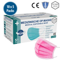 Medizinische Gesichtsmaske Typ IIR, 10x5er Pack, pink