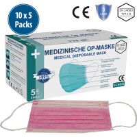Medizinische Gesichtsmaske Typ IIR, 10x5er Pack, pink