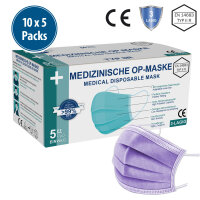 Medizinische Gesichtsmaske Typ IIR, 10x5er Pack, lila