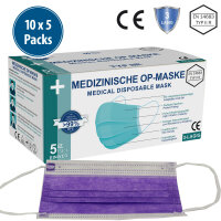 Medizinische Gesichtsmaske Typ IIR, 10x5er Pack, lila