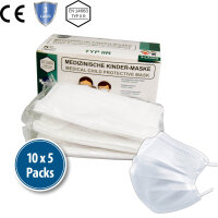 Kinder-Medizinische-Maske Typ IIR, 10x5er Box, wei&szlig;