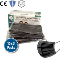 Kinder-Medizinische-Maske Typ IIR, 10x5er Box, schwarz