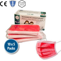 Kinder-Medizinische-Maske Typ IIR, 10x5er Box, rot