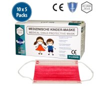 Kinder-Medizinische-Maske Typ IIR, 10x5er Box, rot