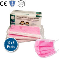 Kinder-Medizinische-Maske Typ IIR, 10x5er Box, rosa