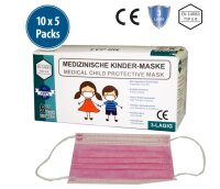 Kinder-Medizinische-Maske Typ IIR, 10x5er Box, rosa