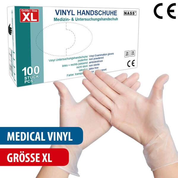Vinyl-Medical "XL" Handschuhe, 100 St./Box, transparent