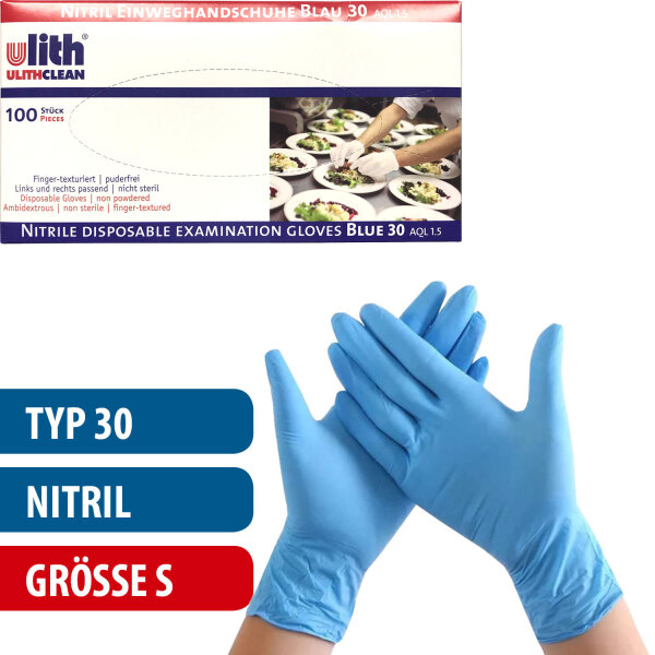 Nitril-Handschuhe "S" 100 St./Box, Typ 30, blau